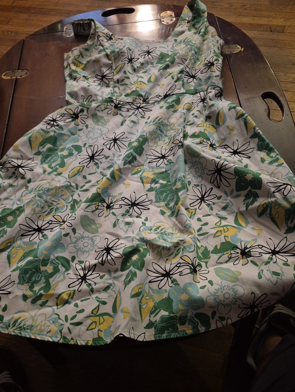 Floral A-Line Summer Dress in Green, Yellow & Black Breakling Loose Size 10